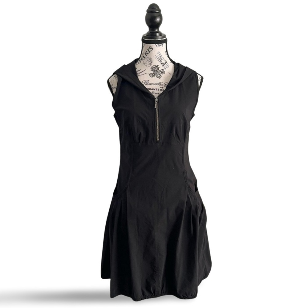 Bali Black Hooded Zip Front Parachute Balloon Dress Sleeveless Medium
